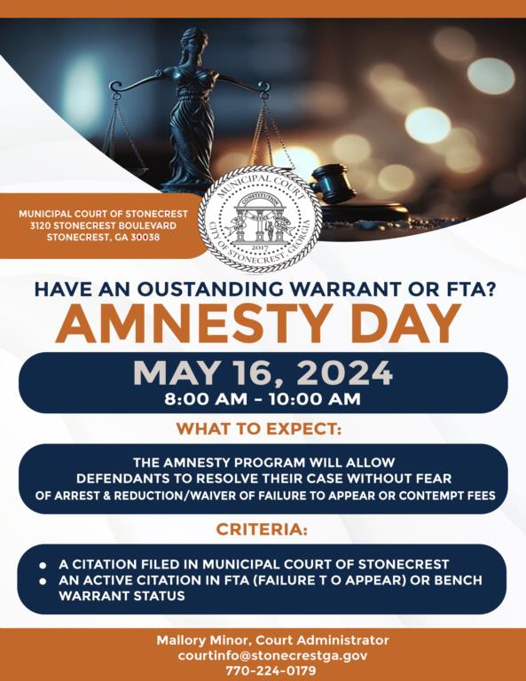 Municipal Court of Stonecrest Offers Third Annual Amnesty Program in May 2024